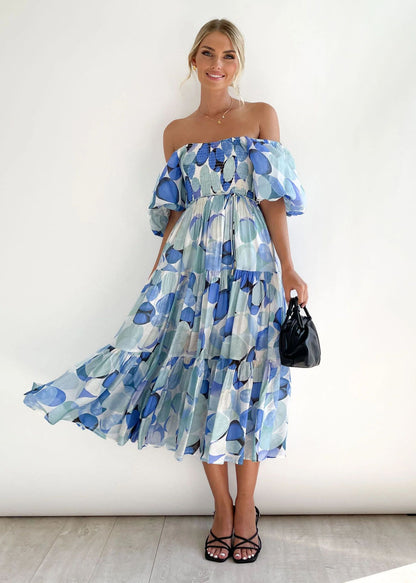 Robe à manches bouffantes et à imprimé pettiskirt à col unique pour femme