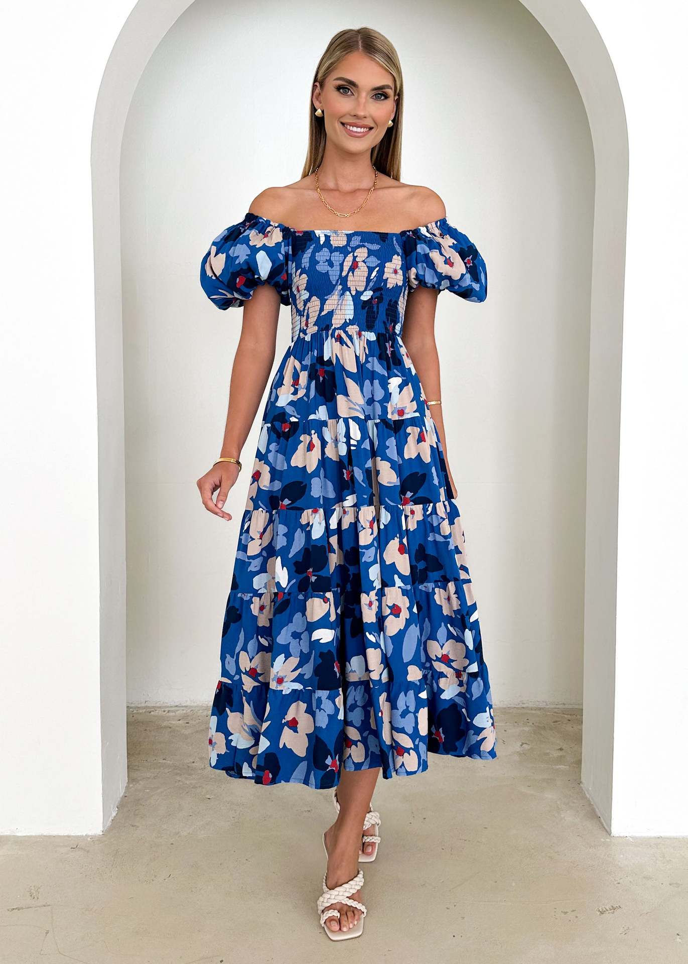 Robe à manches bouffantes et à imprimé pettiskirt à col unique pour femme