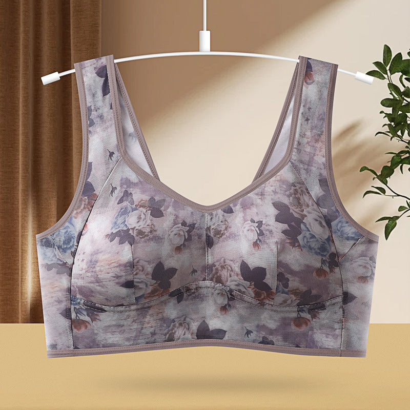 Underwear One-piece Fixed Cup Without Steel Ring Printing Vest Bra