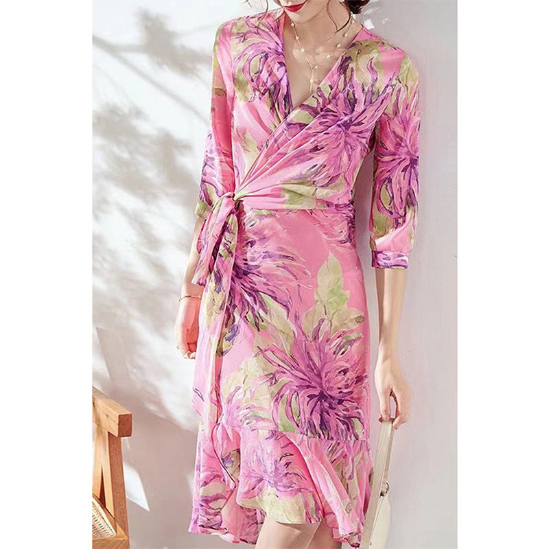 Vestido floral bohemio con cuello en V Mujer