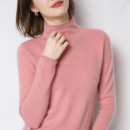 Jersey de lana merino con medio cuello para mujer