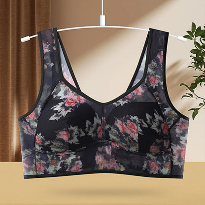 Underwear One-piece Fixed Cup Without Steel Ring Printing Vest Bra