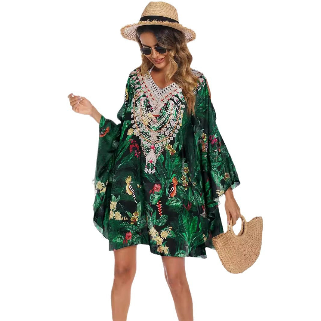 Retro Loose Long Gown Swimsuit Blouse