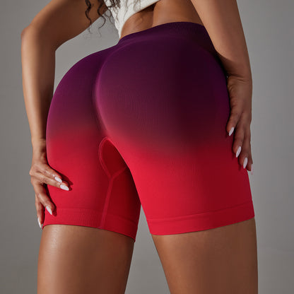 Pantalones abdominales sin costuras, pantalones de Yoga deportivos ajustados a la cadera, Color melocotón, gradiente elástico alto, cintura alta