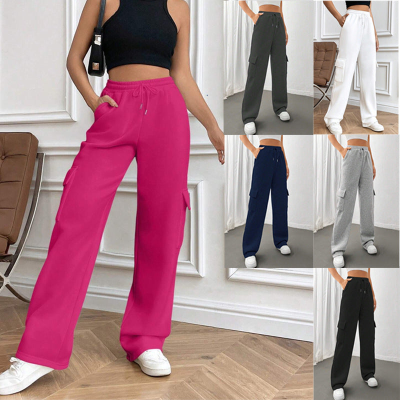 Pantalon de survêtement droit à jambe large de couleur unie assorti