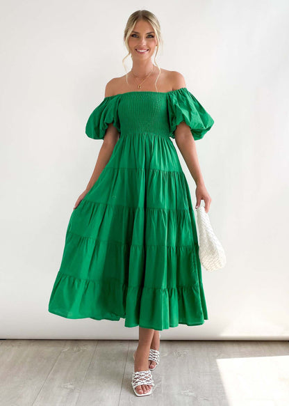 Robe à manches bouffantes et à imprimé pettiskirt à col unique pour femme