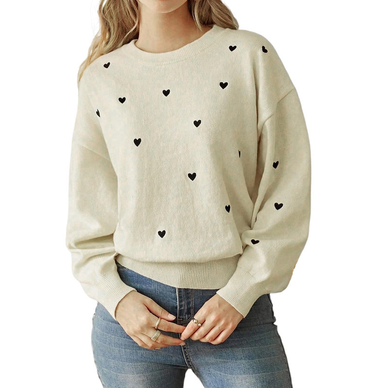 Pull Col Rond Coeur Saint Valentin Femme