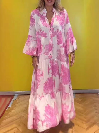 Vestido casual estampado con mangas acampanadas para mujer