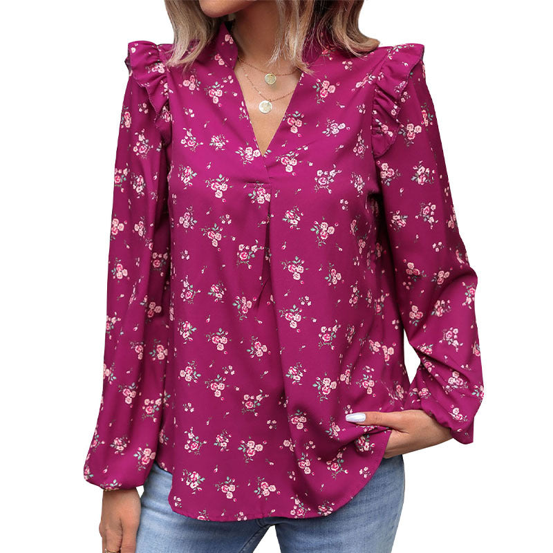 Fashion Women's Wear Flower Print Long Sleeve Shirt