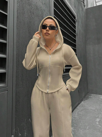 Hooded Cardigan Slim Fit Casual Two-piece Suit Women