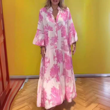 Vestido casual estampado con mangas acampanadas para mujer