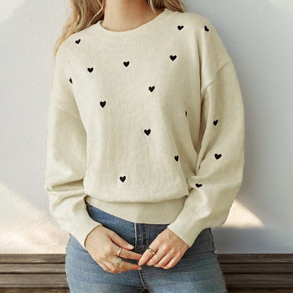 Pull Col Rond Coeur Saint Valentin Femme