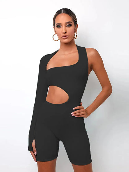 Kliou Asymmetrical Solid Women Rompers Basic Long Sleeve Casual Sportswear Streetwear Female Elastic High Waist Jumpsuits