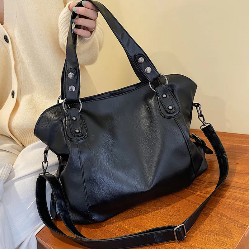 Bolsos de hombro negros grandes para mujer, bolso de compras Hobo grande, bolso cruzado de cuero suave de calidad de Color sólido, bolso de mano de viaje para mujer