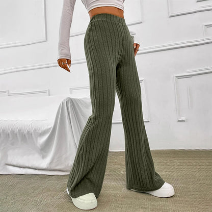 CUTENOVA otoño nuevo 2023 sólido ancho Pit Stripe Casual tejido pantalones de pierna ancha para mujeres mantener el calor en otoño e invierno Streetwea