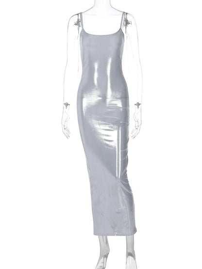 Dulzura-vestido Midi de piel sintética para mujer, vestido largo con tirantes, ceñido al cuerpo, trajes sexys para fiesta de cumpleaños, ropa de noche para primavera y verano