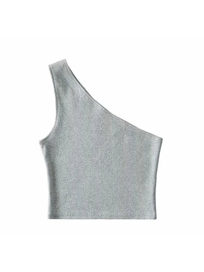 Camisetas sin mangas recortadas de un hombro para mujer, camisetas sin mangas de verano, camisola Sexy con cuello oblicuo, corsé elástico, Tops cortos ajustados de tubo para mujer