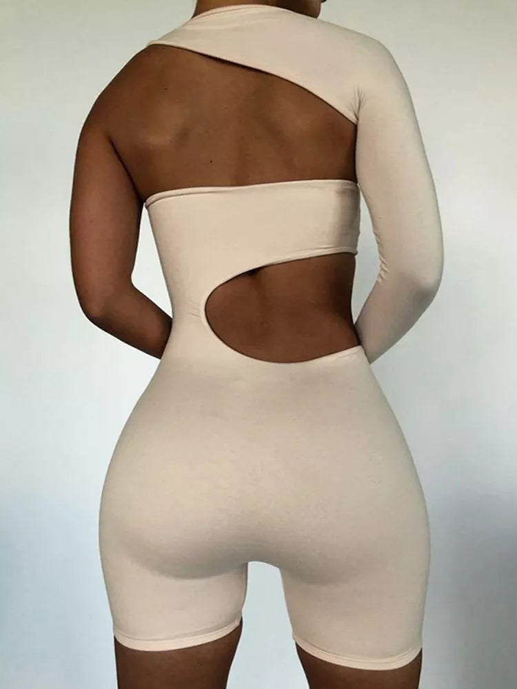 Kliou Asymmetrical Solid Women Rompers Basic Long Sleeve Casual Sportswear Streetwear Female Elastic High Waist Jumpsuits