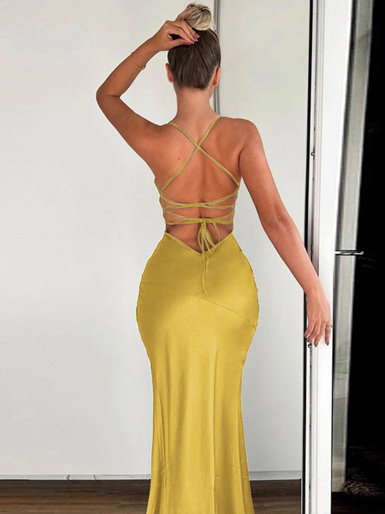 Dulzura-Vestido largo de encaje con espalda descubierta y abertura lateral para mujer, vestido largo Sexy ajustado para fiesta, Club, ropa de noche de cumpleaños, verano 2024