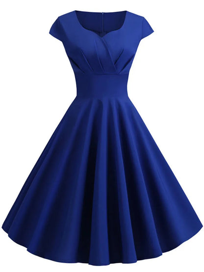 Vestido rosa de verano para mujer, vestido Vintage con cuello en V, vestido Vintage con vuelo, vestido elegante Retro pin up para fiesta y oficina, vestidos por debajo de la rodilla