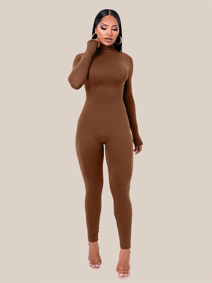 Hugcitar 2023 Fall Long Sleeve Solid Turtleneck Sexy Skinny Bodycon Jumpsuit Women Fashion Streetwear Casual Romper Overalls