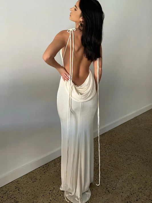 Dulzura Lace Up Backless Maxi Dress For Women Sexy Solid Long Dress 2023 Summer Party Club Evening Outfits Wholesale Items