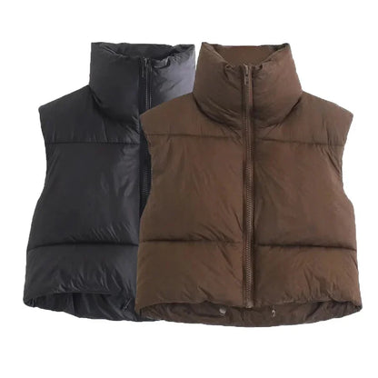 TRAF Autumn Winter Women's Warm Vest Sleeveless Short Down Coats Jacket Down Vest Woman Fashion Female Vests Coat