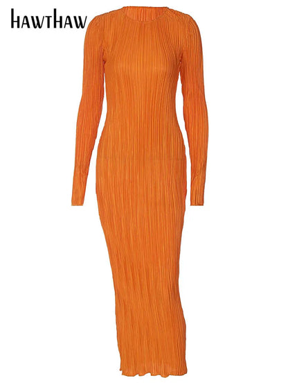 Hawthaw – robe mi-longue Orange à manches longues pour femmes, Streetwear, moulante, vêtements d'automne, vente en gros, articles pour les affaires, 2022