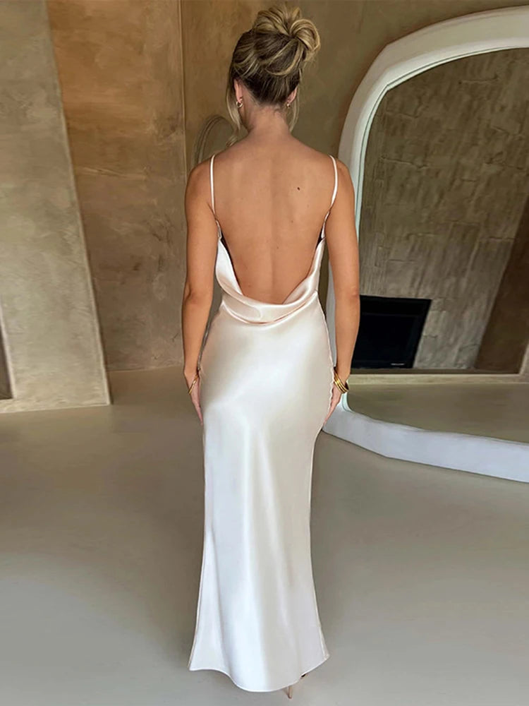 Dulzura-Vestido largo con cordones y espalda descubierta para mujer, vestido largo con tirantes de satén y abertura lateral, trajes sexys elegantes para fiesta de cumpleaños y noche, verano