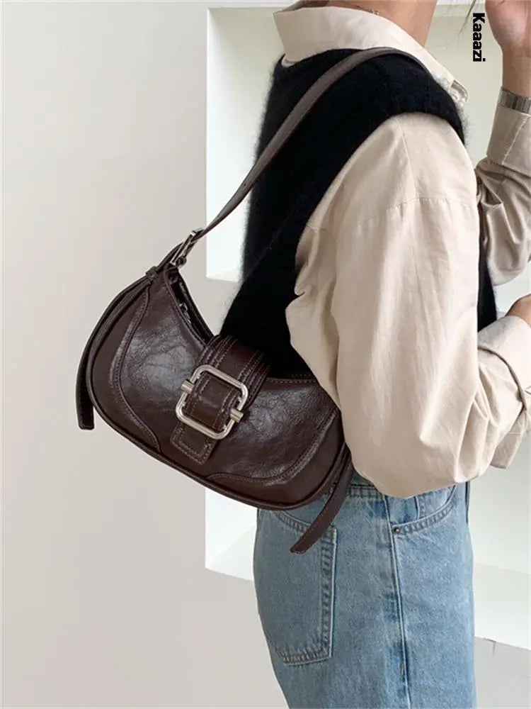 Vintage Handbags For Women Half-moon Leather Hasp Shoulder Crossbody Bag Luxury Designer Ladies Underarm Bags Hobo 2023 Fashion