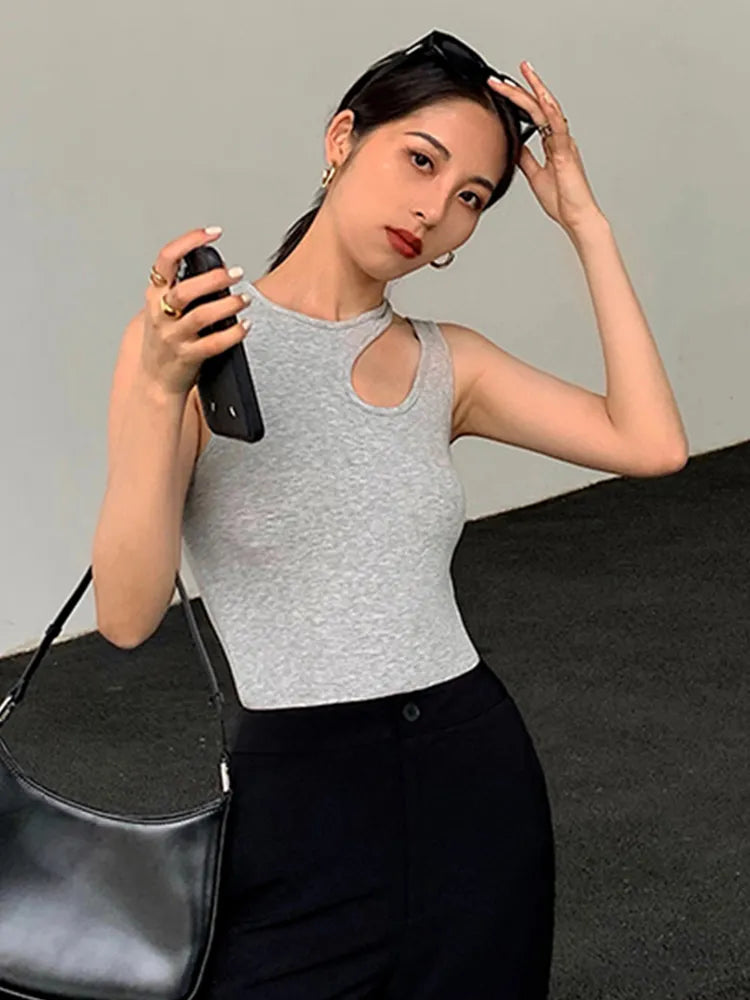 Casual white cut t shirt women round neck sleeveless korean slim t shirts women clothing 2023 summer fashion