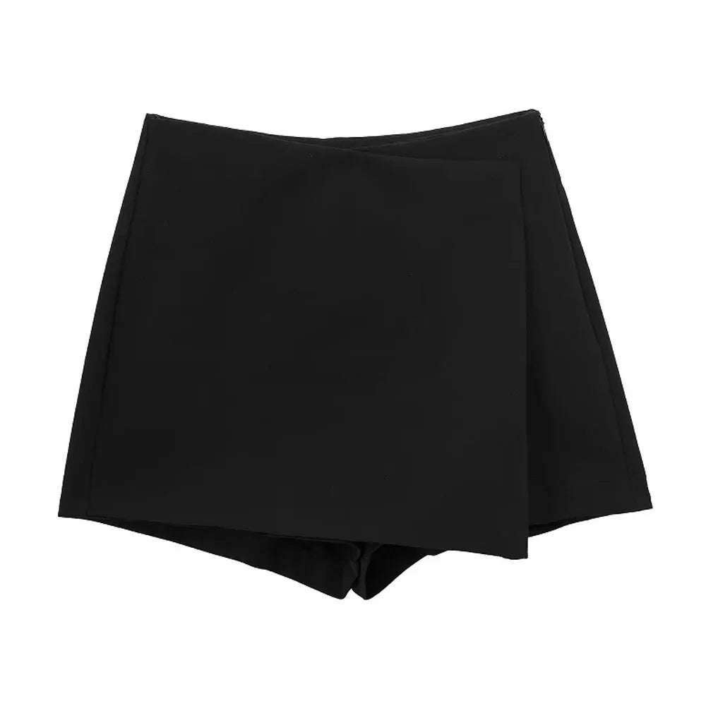 TRAF Mini faldas asimétricas informales, pantalones cortos de cintura alta para mujer, pantalones cortos para mujer, falda de verano con cremallera trasera, pantalones cortos para mujer