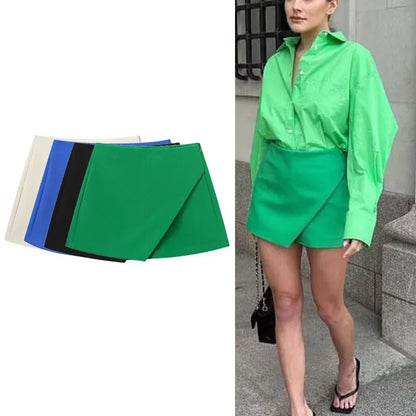 TRAF Fashion Women's High Waist Shorts Skirts Solid Asymmetrical Side Zipper Skirts Shorts Summer Black White Mini Shorts