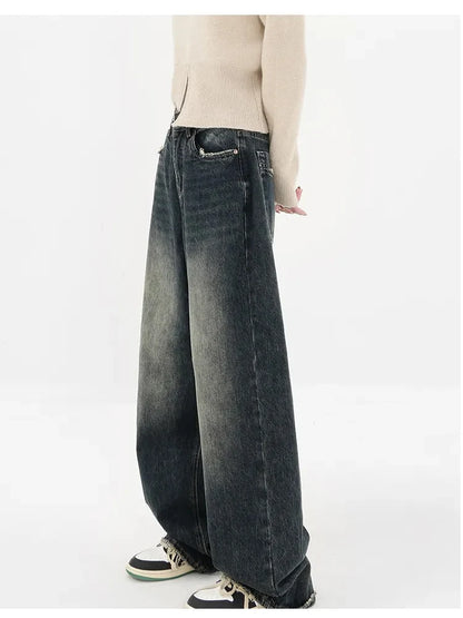 Jean taille haute pour femme, Streetwear rétro, mode automne, Harajuku, jambes larges, droite, ample, pantalon en Denim, Baggy Y2K