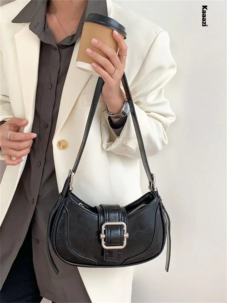 Vintage Handbags For Women Half-moon Leather Hasp Shoulder Crossbody Bag Luxury Designer Ladies Underarm Bags Hobo 2023 Fashion