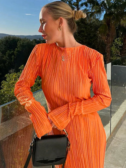 Hawthaw – robe mi-longue Orange à manches longues pour femmes, Streetwear, moulante, vêtements d'automne, vente en gros, articles pour les affaires, 2022