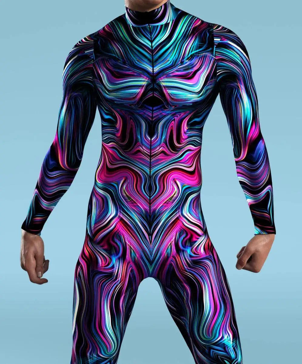 Costume de Cosplay multicolore imprimé en 3D pour hommes et femmes, body Zentai avec fermeture éclair sur le devant, combinaisons de fête d'halloween, tenue de carnaval et de vacances