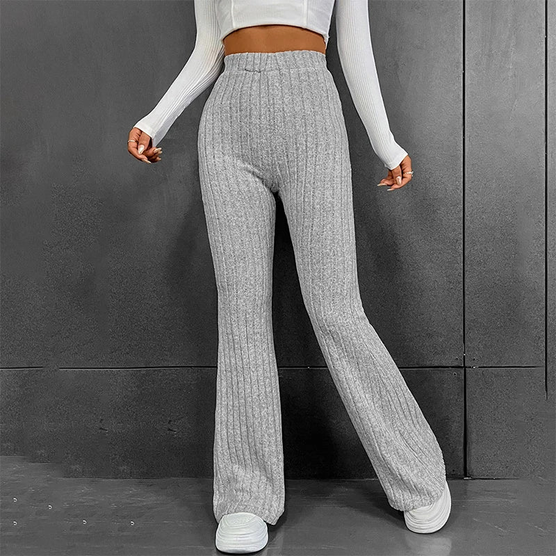 CUTENOVA otoño nuevo 2023 sólido ancho Pit Stripe Casual tejido pantalones de pierna ancha para mujeres mantener el calor en otoño e invierno Streetwea