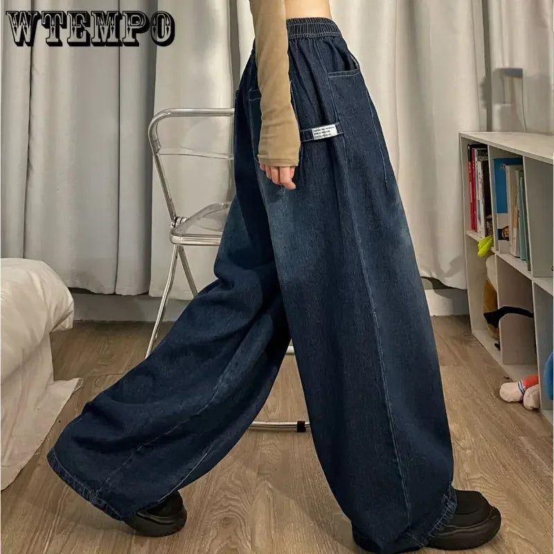 Pantalones vaqueros holgados Vintage para mujer, pantalón americano de gran tamaño con cintura elástica, ropa de calle de pierna ancha, rectos, básicos, Y2k, primavera