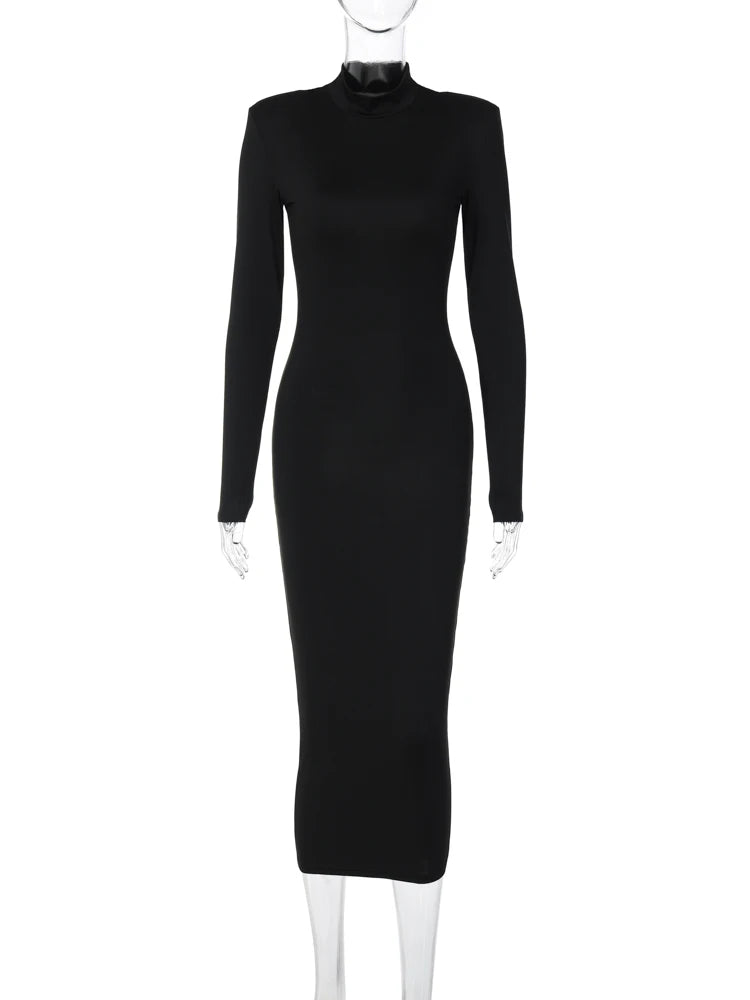 Hugcitar mujeres moda cuello alto manga larga negro Sexy ceñido al cuerpo Maxi vestido de graduación 2022 otoño Casual ropa de calle disfraces de Halloween