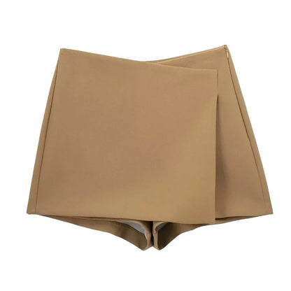 TRAF Casual Mini Asymmetrical Skirts Shorts Women High waist Short Woman Shorts Skirt Summer Back Zipper Female Shorts