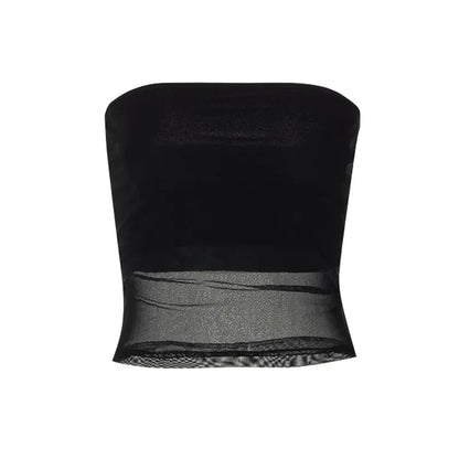 CUTENOVA maille Corset noir Y2K hauts femmes Transparent haut court extensible bustier tubulaire Sexy haut caraco été Streetwear