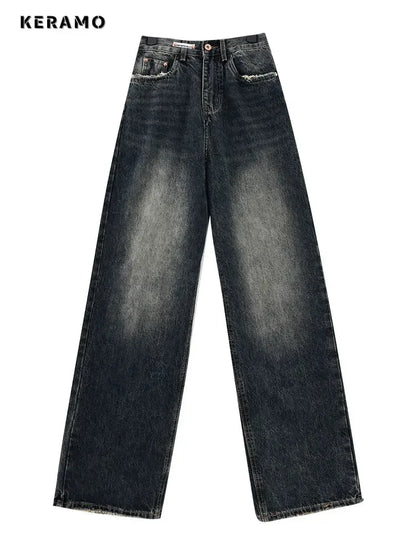 Jean taille haute pour femme, Streetwear rétro, mode automne, Harajuku, jambes larges, droite, ample, pantalon en Denim, Baggy Y2K