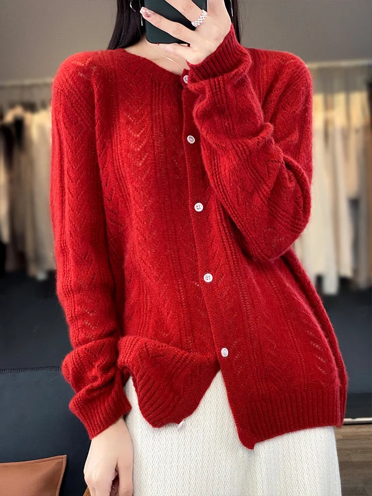 Wool Cardigan Womens Clothing O-neck Sweater Mujer Long Sleeve Tops Knitwears Korean Fashion Style New In Outerwears Crochet