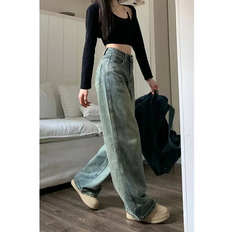 Pantalon Baggy droit en Denim pour femme, Vintage des années 90, Y2K, taille haute, jambes larges, Streetwear, décontracté, assorti avec tout, nouveau