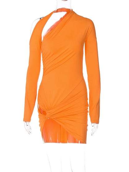 Hugcitar-minivestido Sexy Y2K drapeado con nudo calado, manga larga, cuello Irregular, ropa de calle elegante para mujer, traje de fiesta para invierno 2023