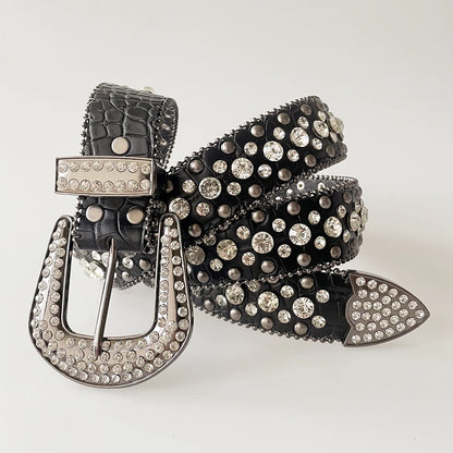 Ceintures Punk en strass foncé pour femmes et hommes, bracelet en cuir de styliste, diamant Bing, Cowboy occidental Y2K E, ceinture de mode pour filles et jeans