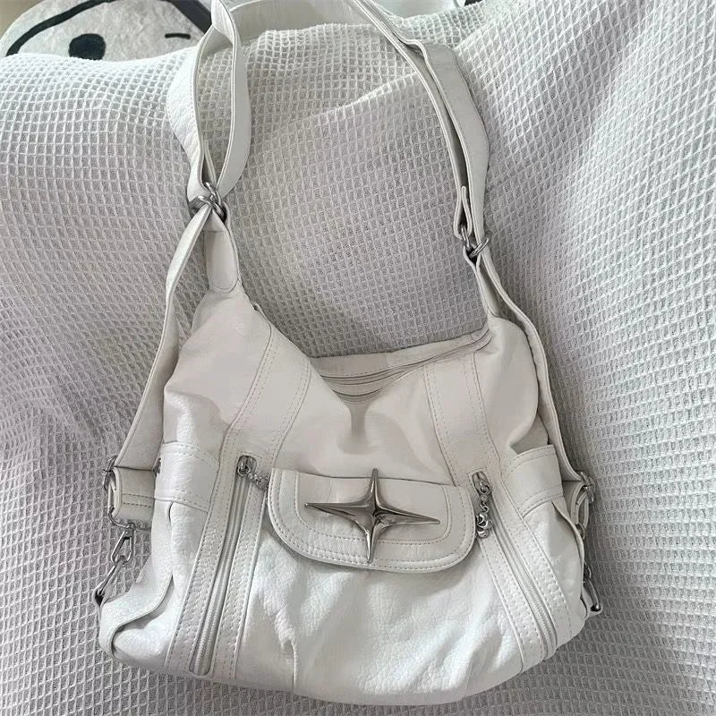 Xiuya Y2k-Bolso de hombro de gran capacidad, bolso cruzado de cuero Pu blanco, estilo americano, moda gótica Punk, bolso de diseño sencillo