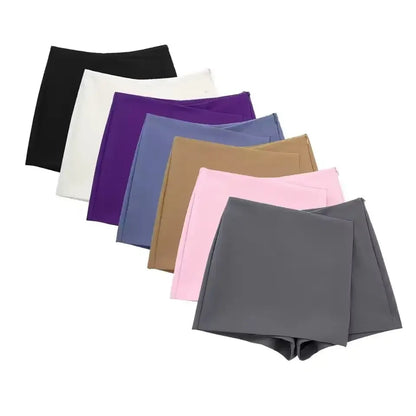 TRAF Mini faldas asimétricas informales, pantalones cortos de cintura alta para mujer, pantalones cortos para mujer, falda de verano con cremallera trasera, pantalones cortos para mujer