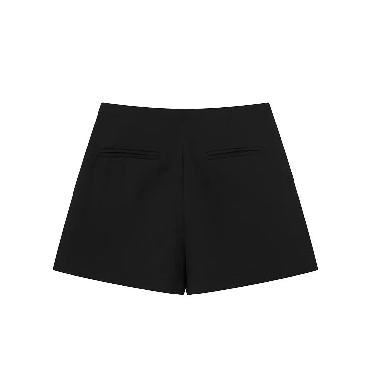 TRAF Women's High Waist Shorts Skirts Solid Asymmetrical Side Zipper Skirts Shorts Fashion Summer Black White Mini Shorts